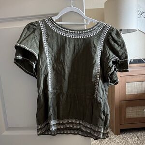 LOFT Dark Green Blouse with White Detailing